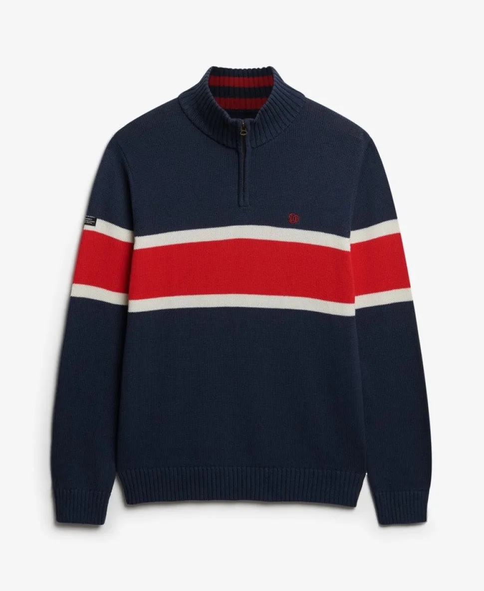 Cotton Stripe Half Zip Knit