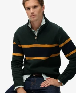 Cotton Stripe Half Zip Knit