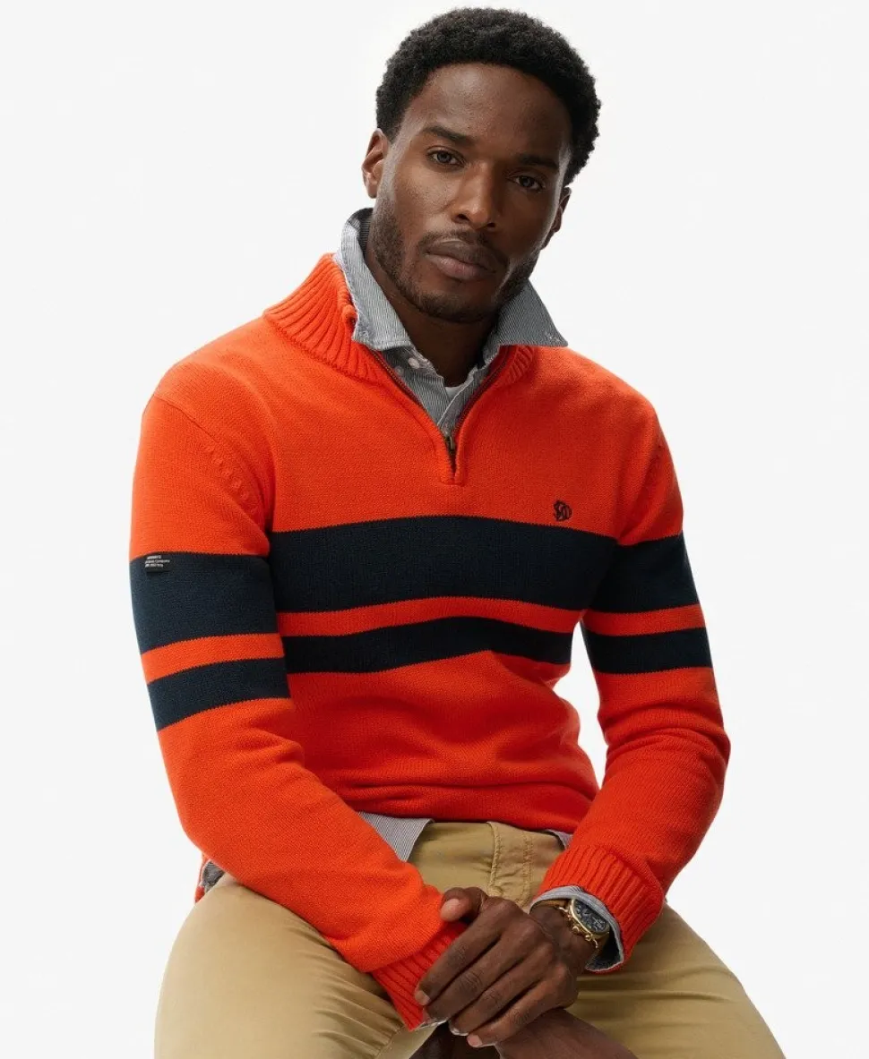 Cotton Stripe Half Zip Knit