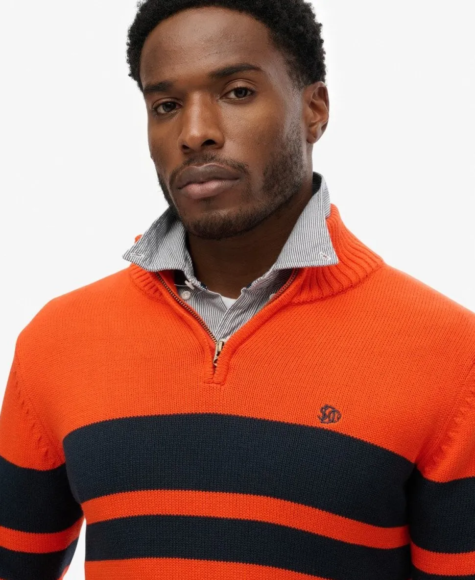 Cotton Stripe Half Zip Knit