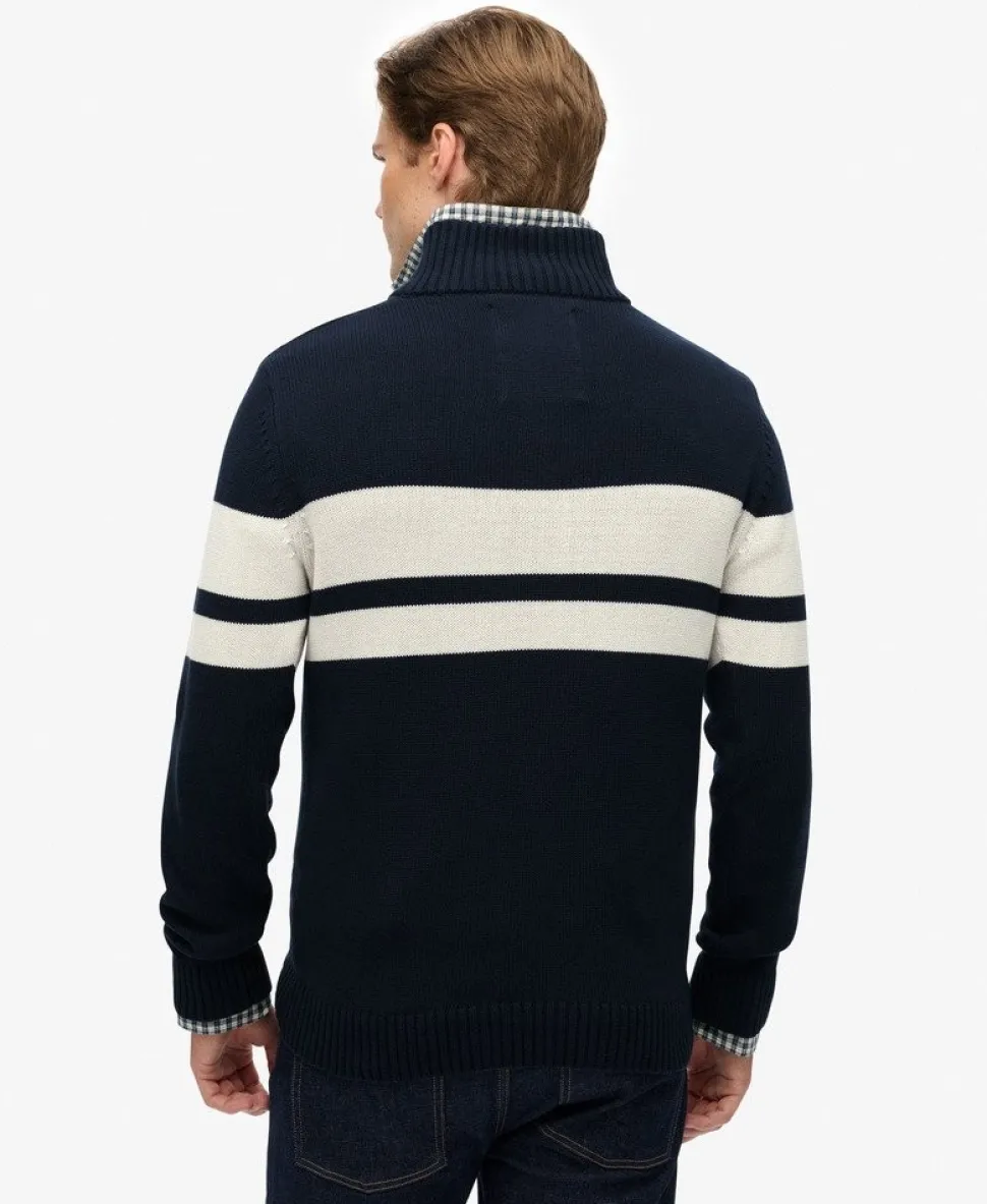 Cotton Stripe Half Zip Knit