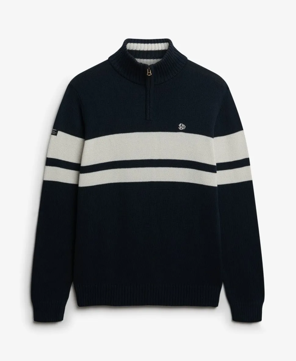 Cotton Stripe Half Zip Knit