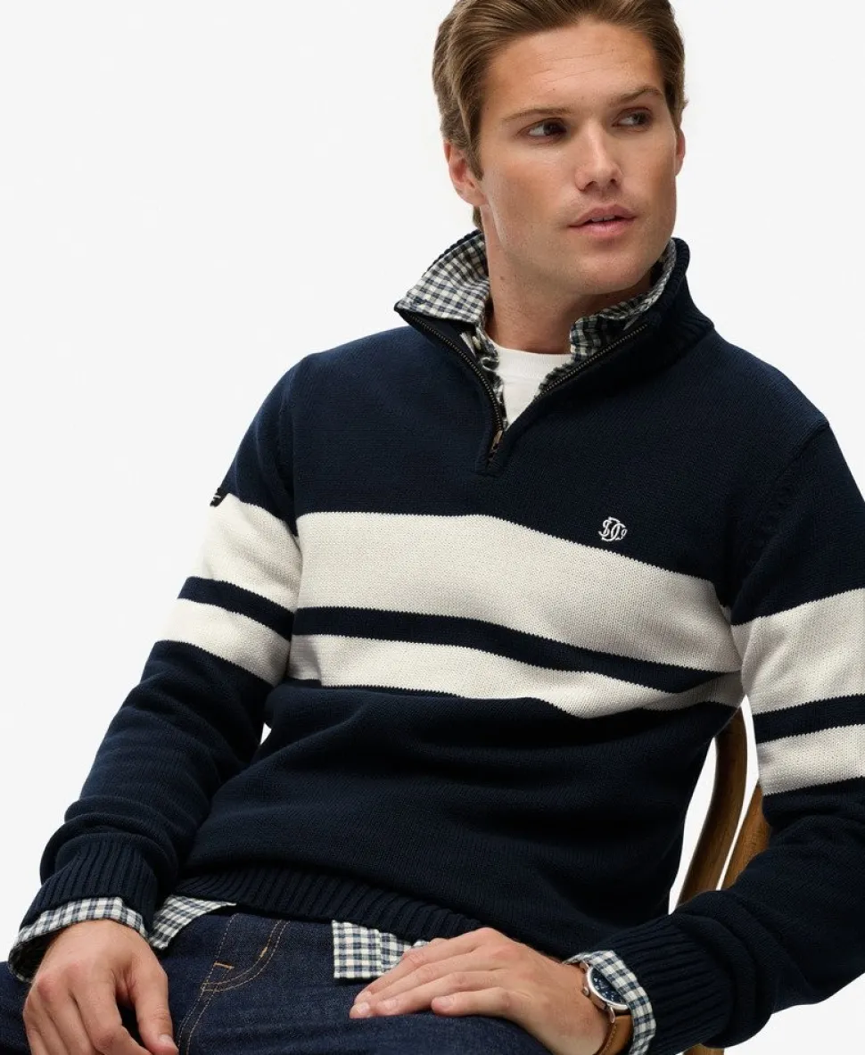 Cotton Stripe Half Zip Knit