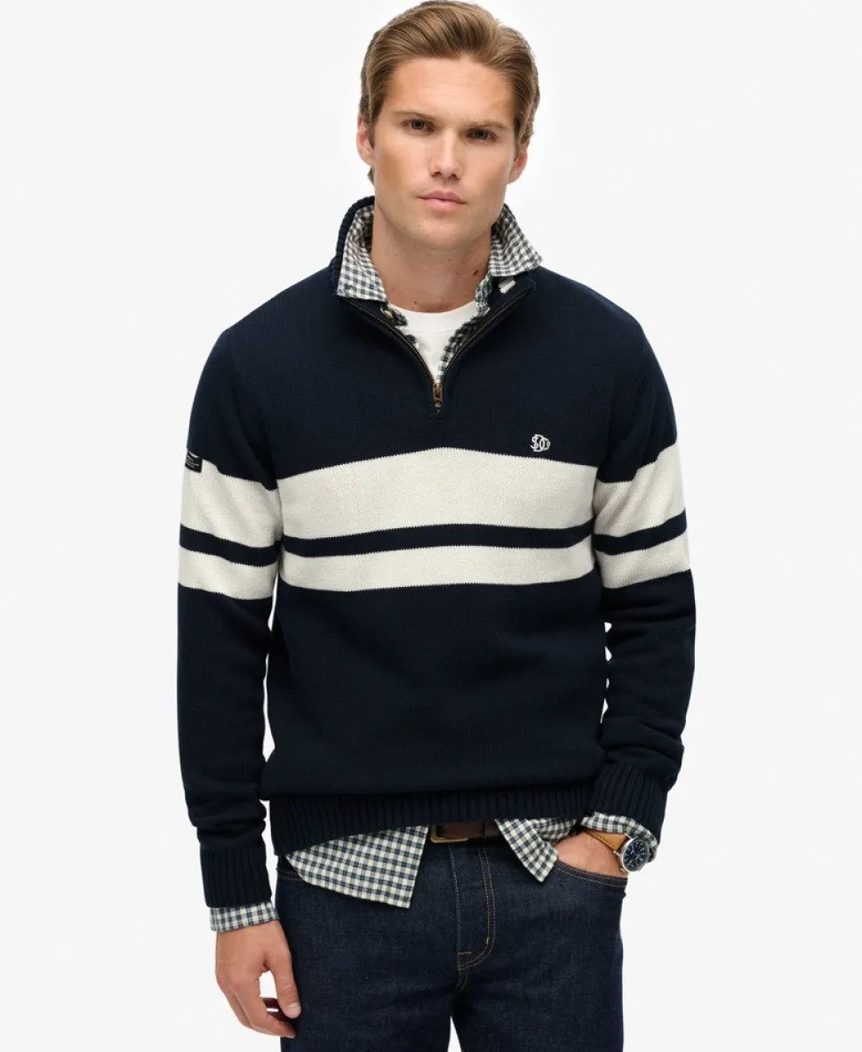 Cotton Stripe Half Zip Knit