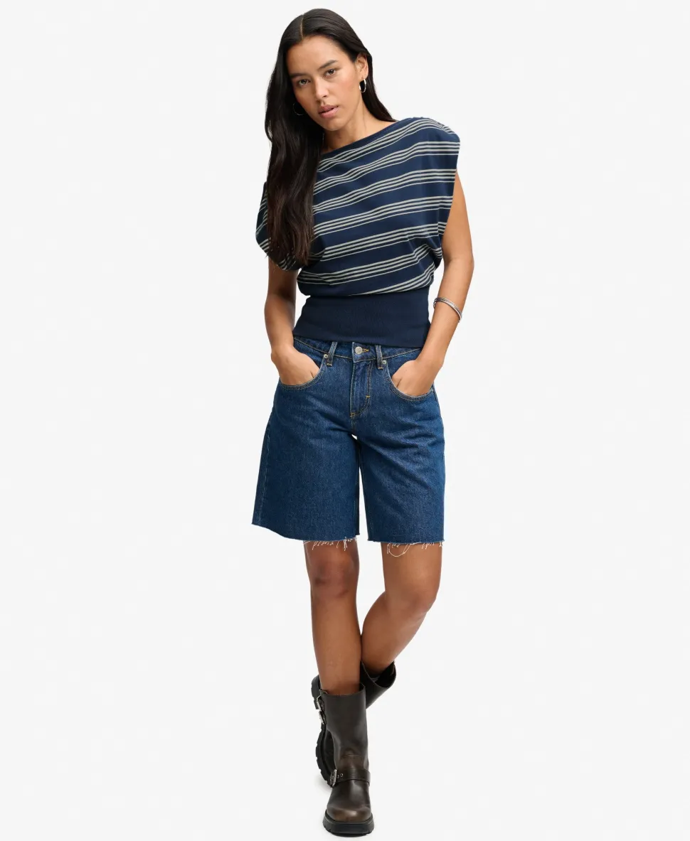 Deep Rib Stripe Bardot Top