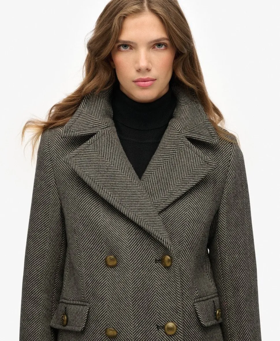 Double Breasted Wool Blend Coat