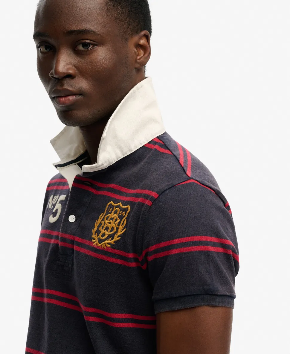 Double Emblem Jersey Short Sleeve Rugby Polo Top