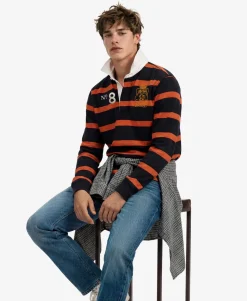 Double Emblem Stripe Rugby Top