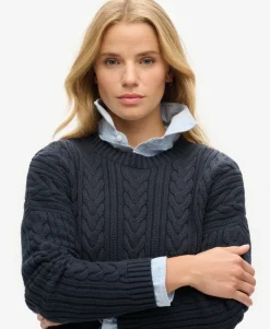 Dropped Shoulder Cable Knit Crew Neck Jumper