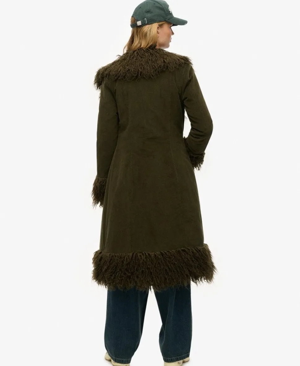 Faux Fur Lined Longline Afghan Coat