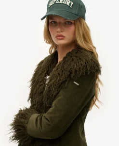 Faux Fur Lined Longline Afghan Coat