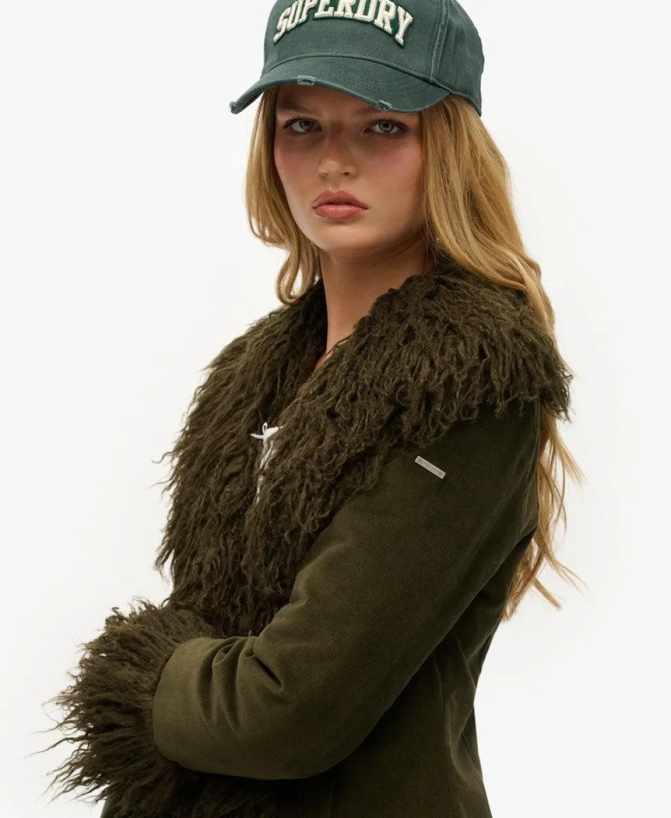 Faux Fur Lined Longline Afghan Coat