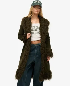Faux Fur Lined Longline Afghan Coat
