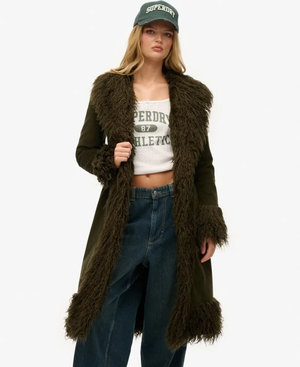 Faux Fur Lined Longline Afghan Coat