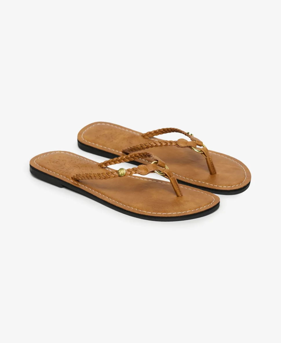 Faux Leather Braided Flip Flops
