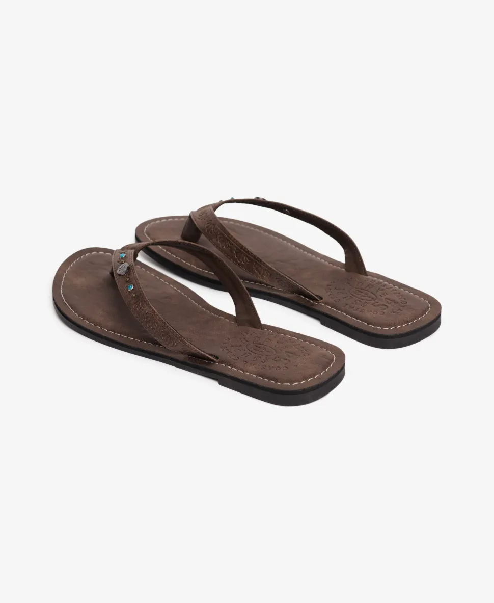 Faux Leather Embossed Flip Flops