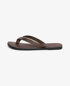 Faux Leather Embossed Flip Flops