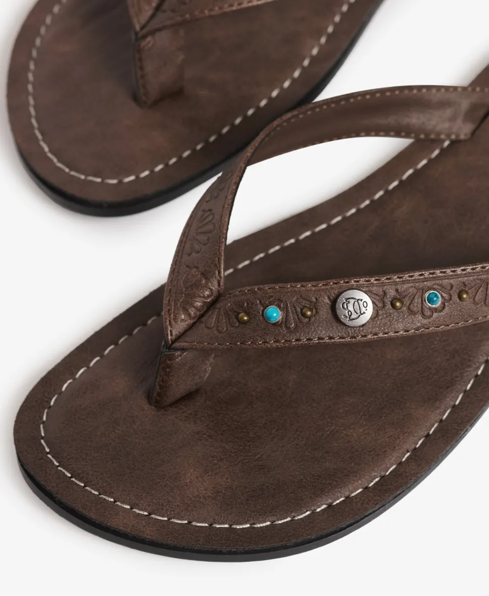 Faux Leather Embossed Flip Flops