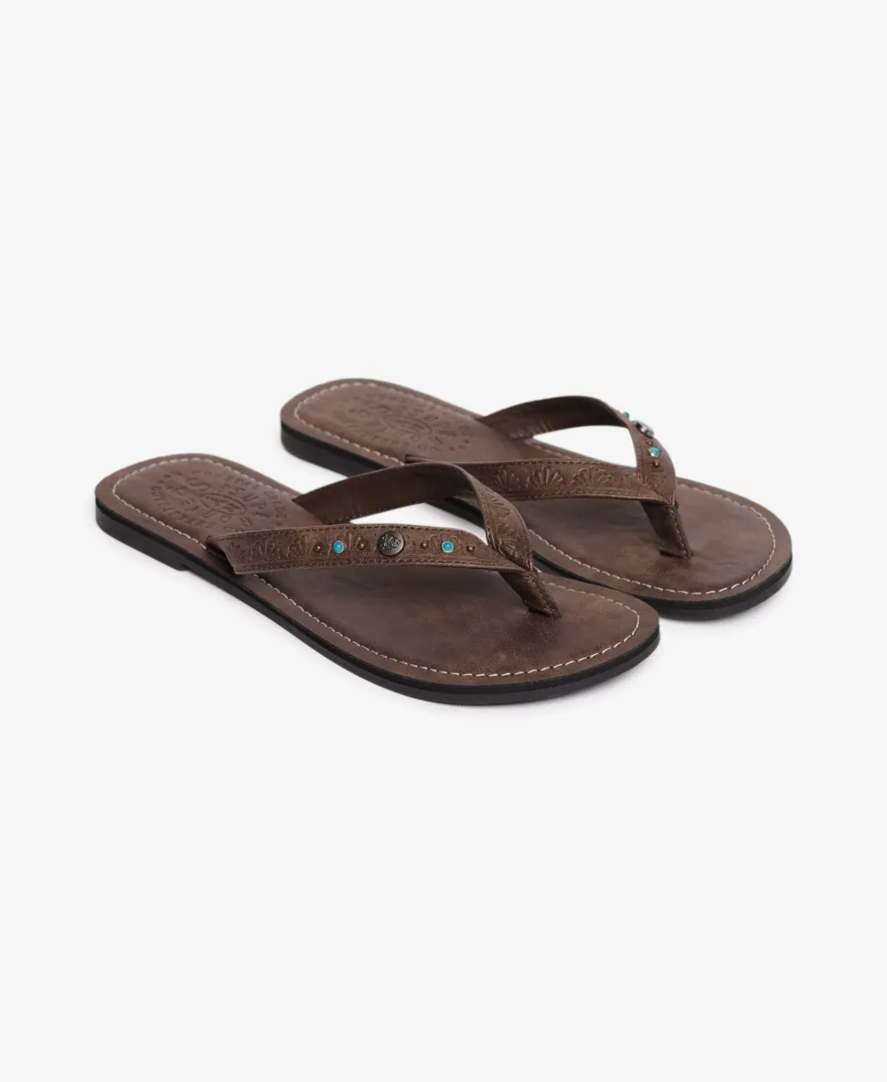 Faux Leather Embossed Flip Flops