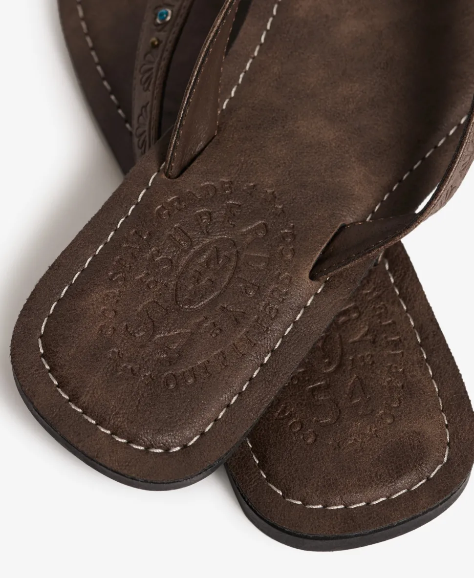 Faux Leather Embossed Flip Flops