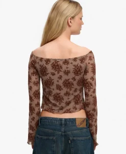 Flocked Mesh Long Sleeve Top