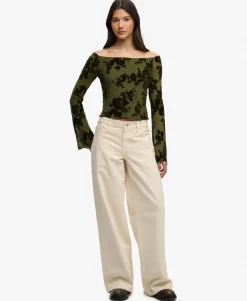 Flocked Mesh Long Sleeve Top