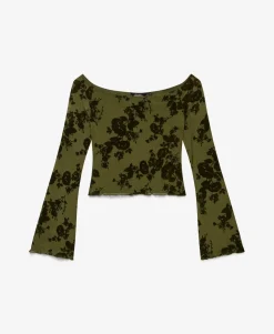 Flocked Mesh Long Sleeve Top
