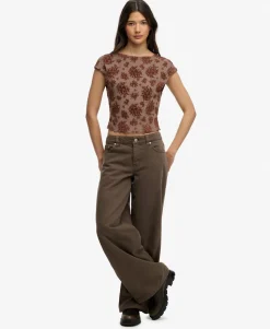 Flocked Mesh Short Sleeve Top