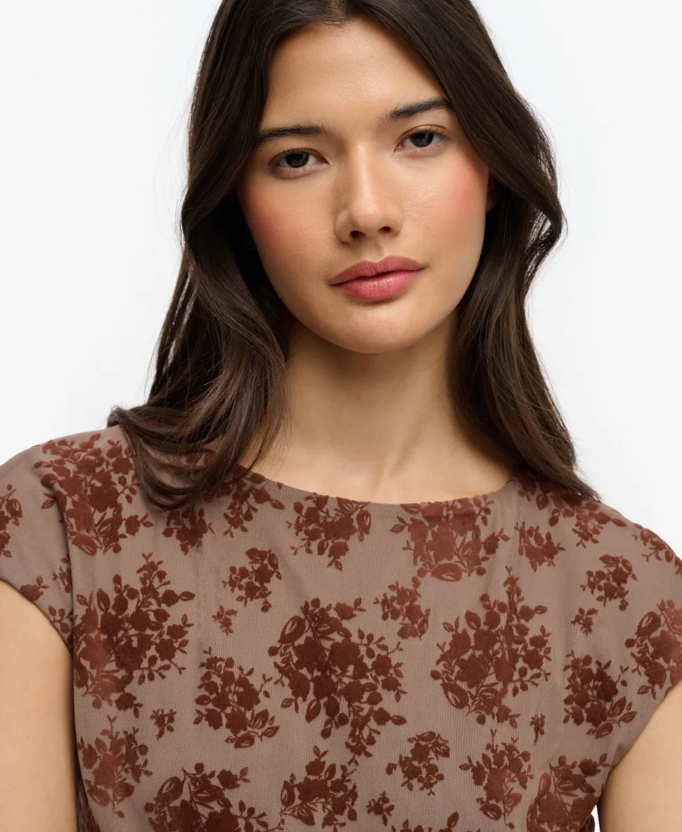 Flocked Mesh Short Sleeve Top
