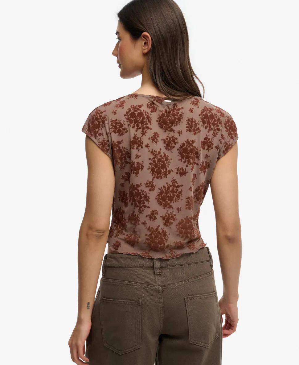 Flocked Mesh Short Sleeve Top