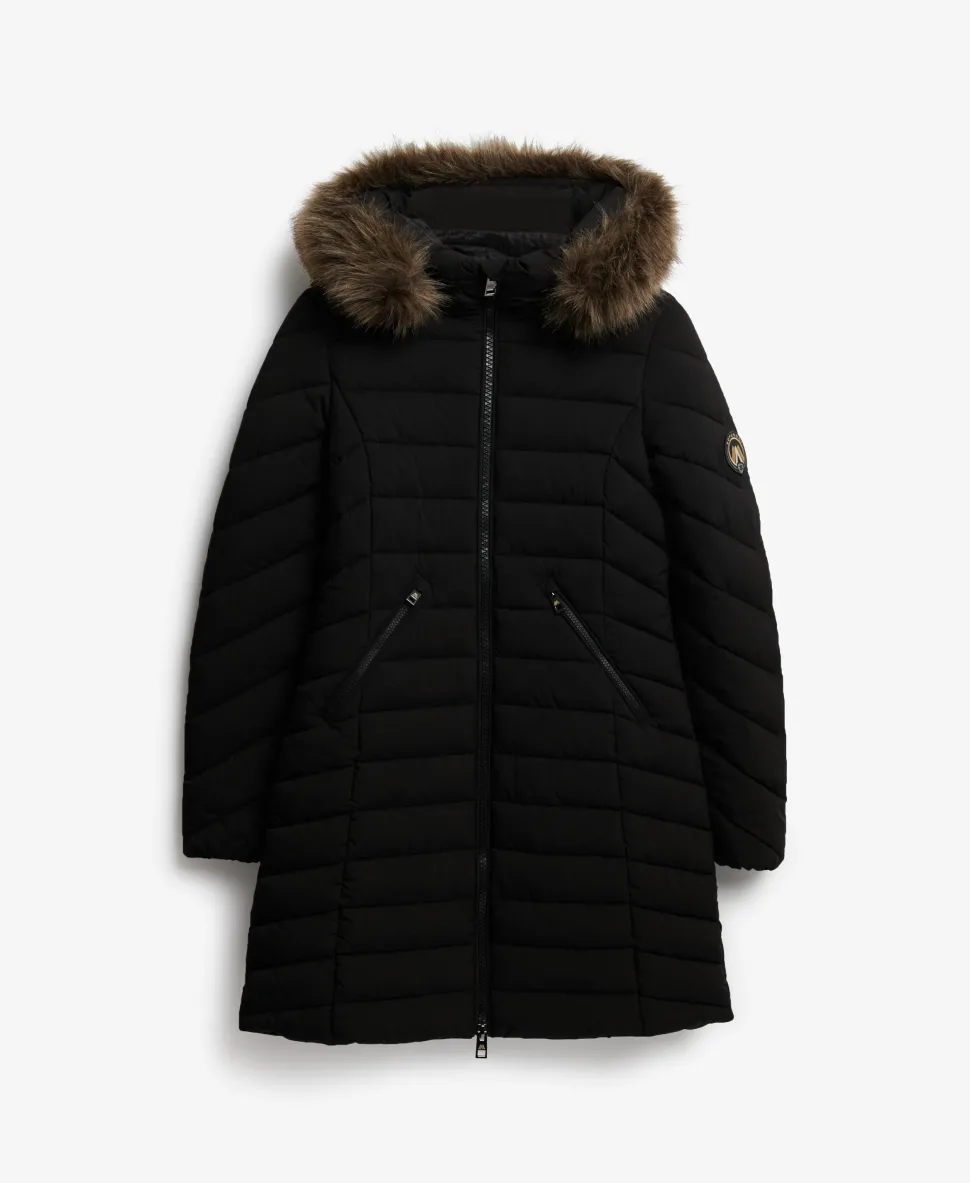 Fuji Faux Fur Hooded Mid Length Coat
