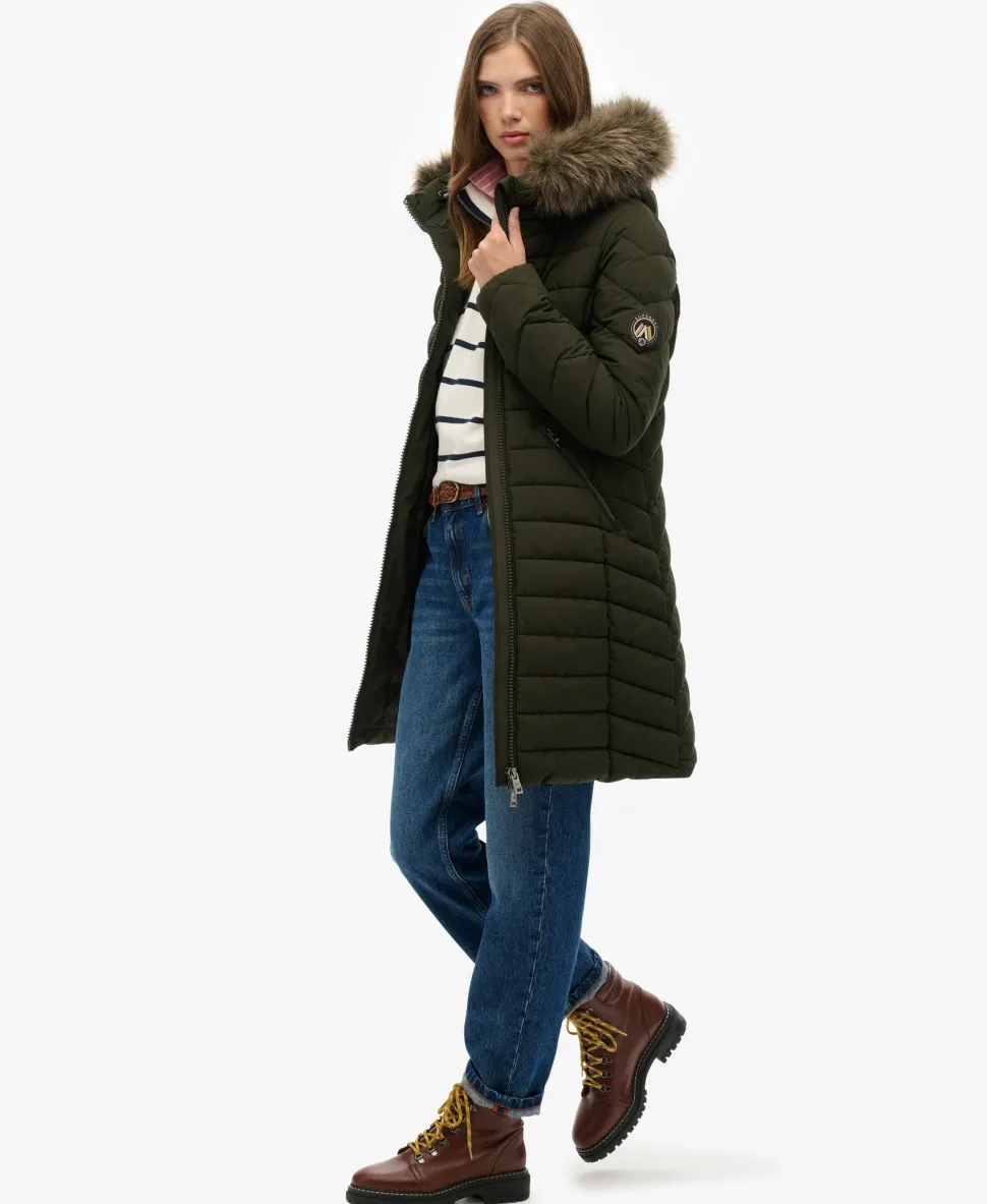 Fuji Faux Fur Hooded Mid Length Coat