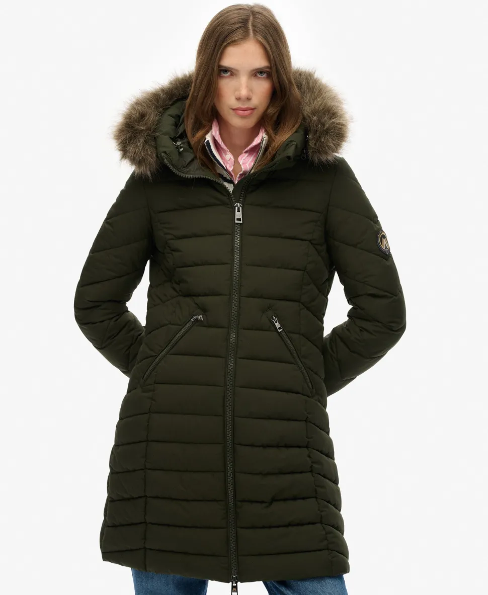 Fuji Faux Fur Hooded Mid Length Coat