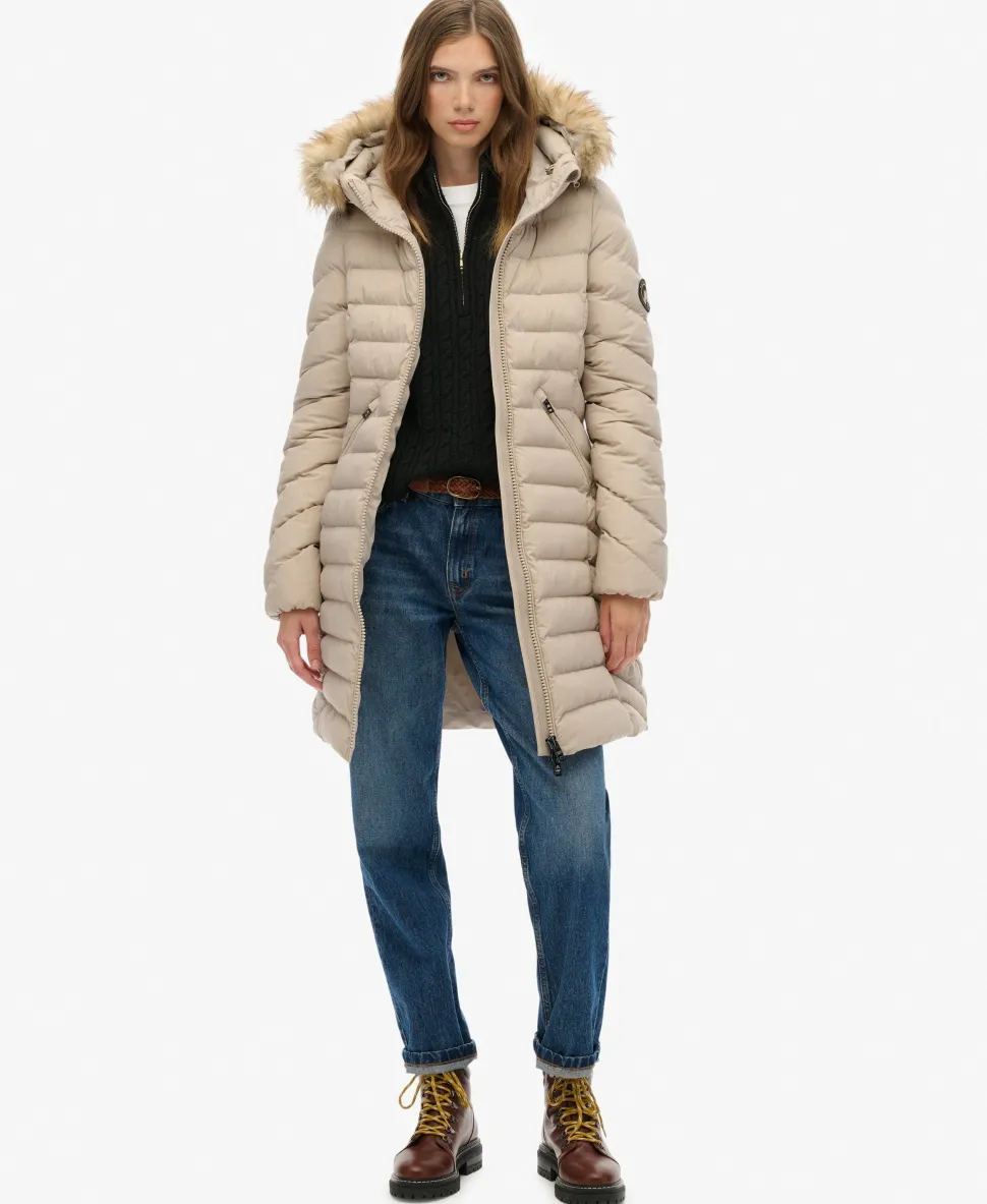 Fuji Faux Fur Hooded Mid Length Coat