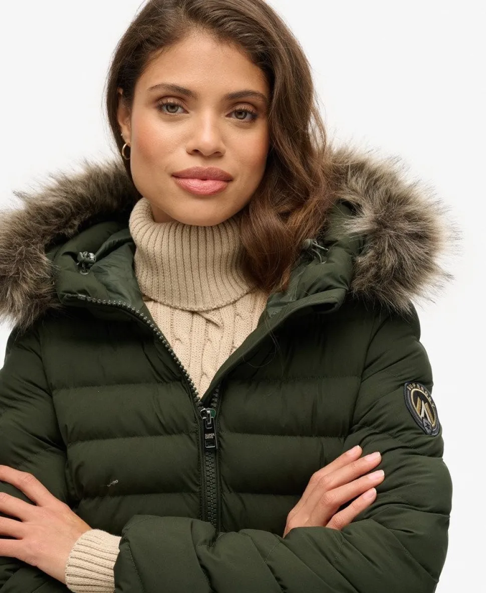 Fuji Faux Fur Hood Mid Length Puffer Coat