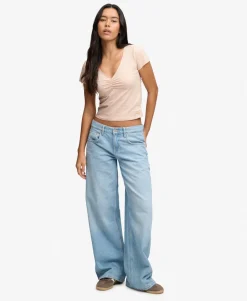 Gathered V-Neck Crop T-Shirt
