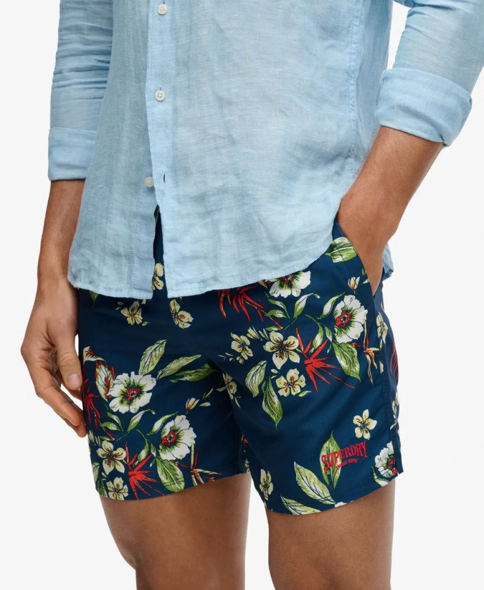 Hawaiian Print 16-inch Swim Shorts