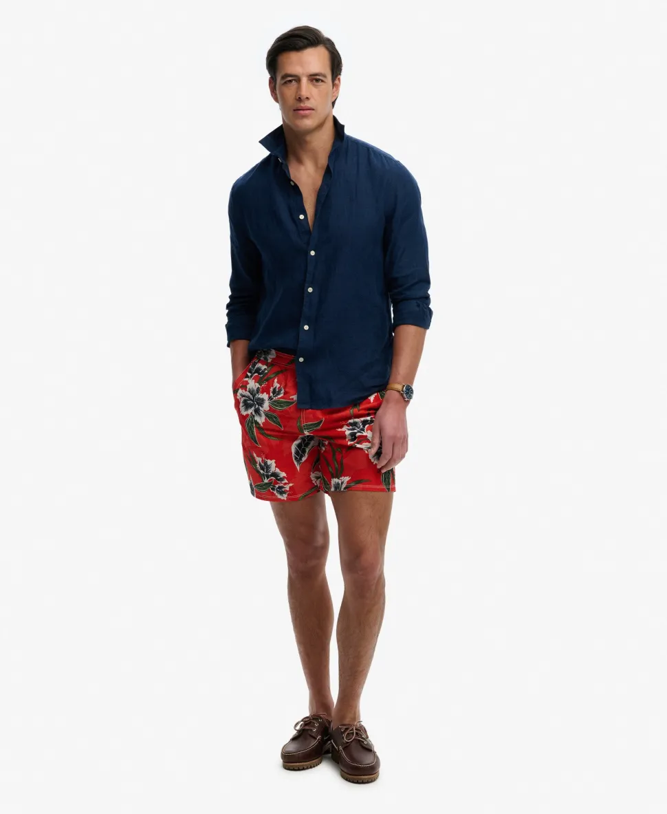 Hawaiian Print 16-inch Swim Shorts