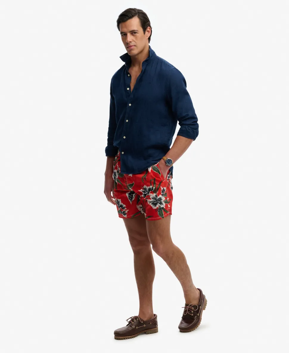 Hawaiian Print 16-inch Swim Shorts