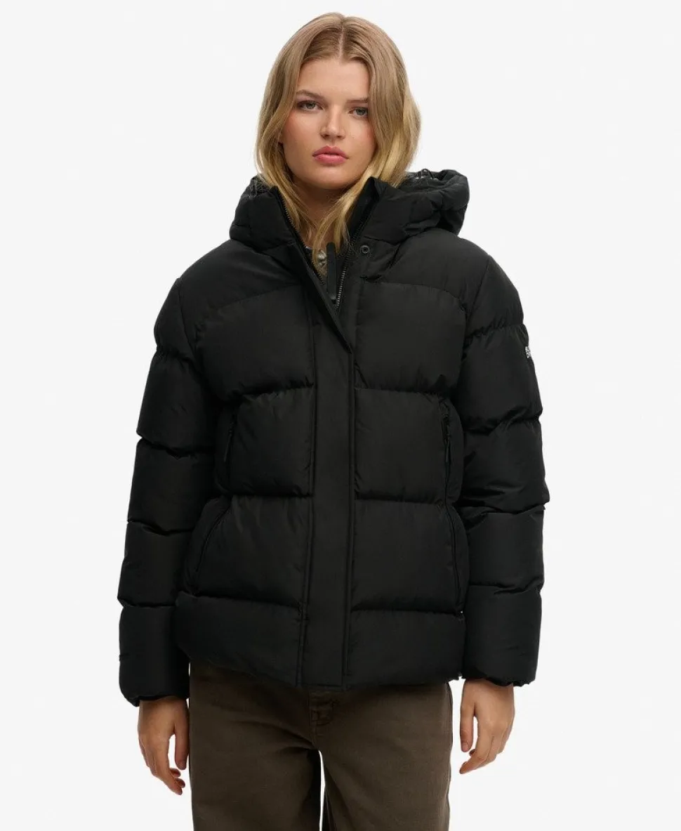 Hooded Mid Length Sports Puffer Jacket