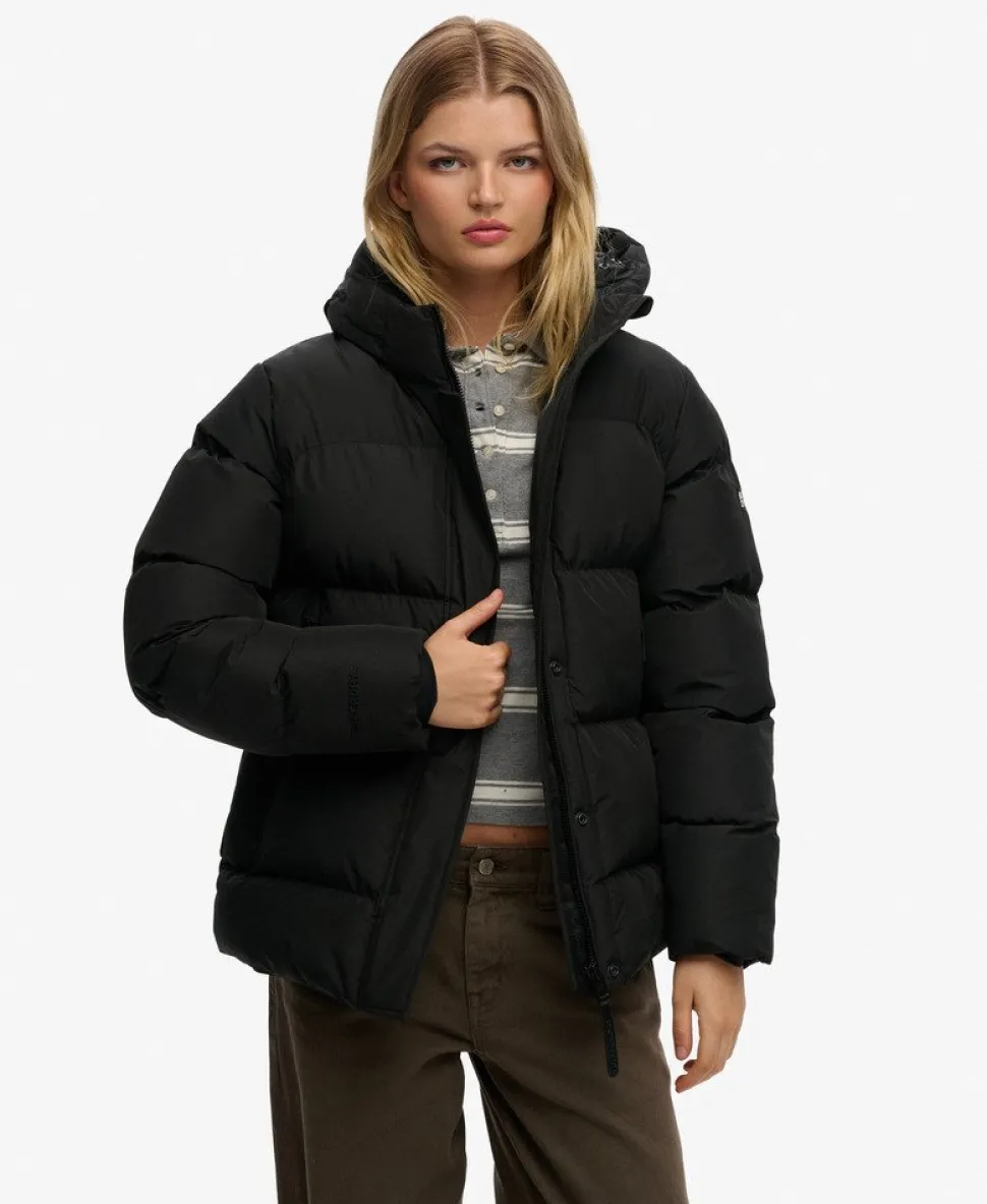 Hooded Mid Length Sports Puffer Jacket