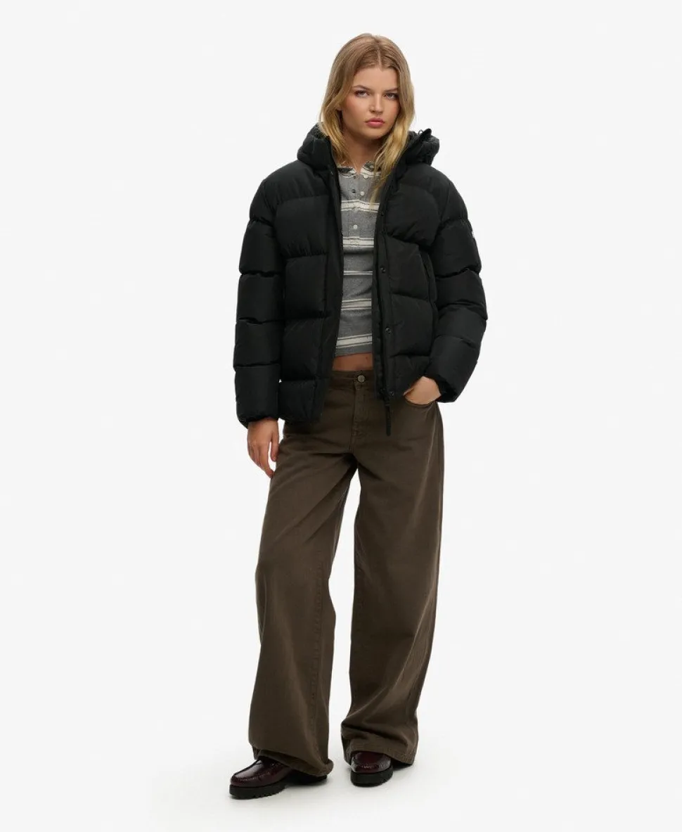 Hooded Mid Length Sports Puffer Jacket