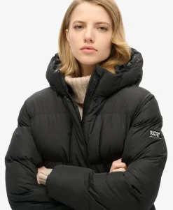 Hooded Mid Length Sports Puffer Jacket