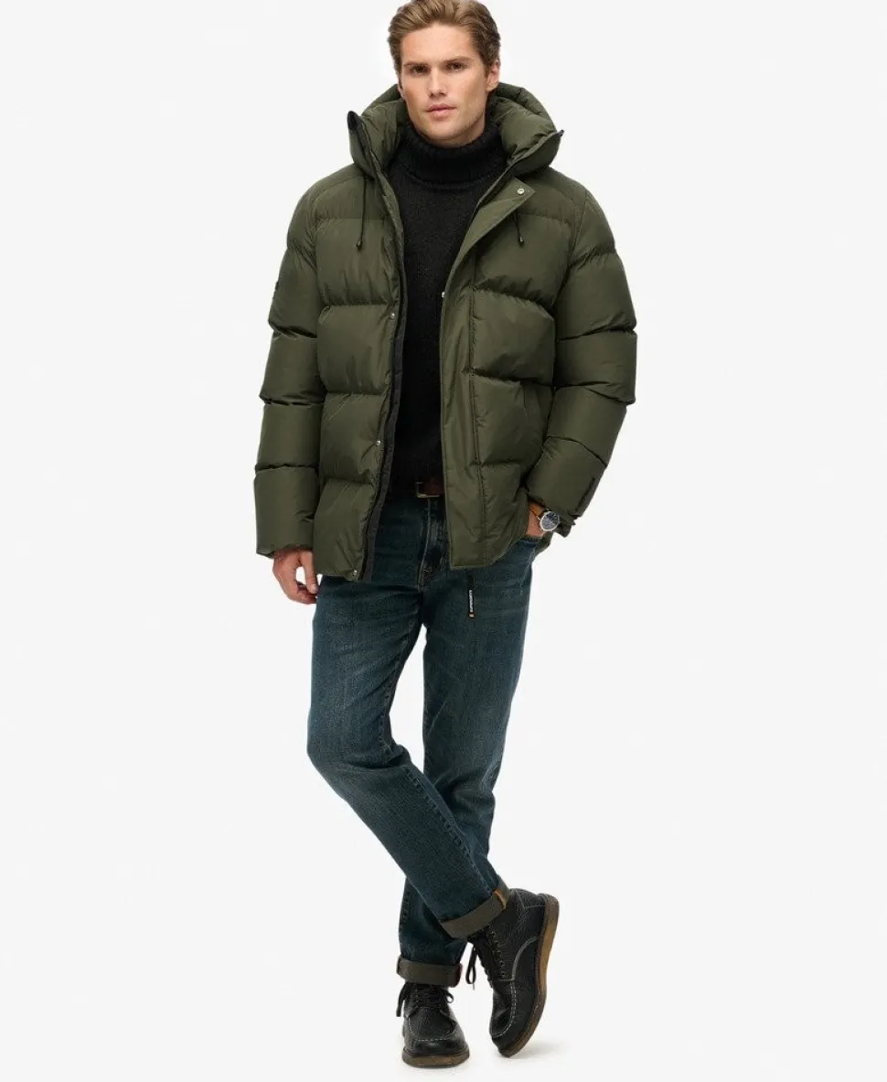 Hooded Mid Length Sports Puffer Jacket