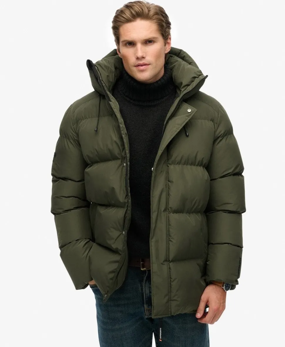 Hooded Mid Length Sports Puffer Jacket