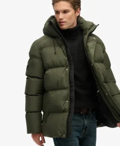 Hooded Mid Length Sports Puffer Jacket
