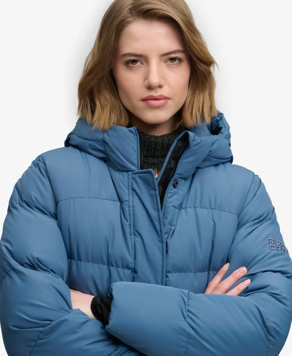 Hooded Sports Puffer Mid Length Jacket