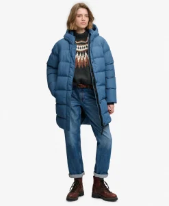 Hooded Sports Puffer Mid Length Jacket