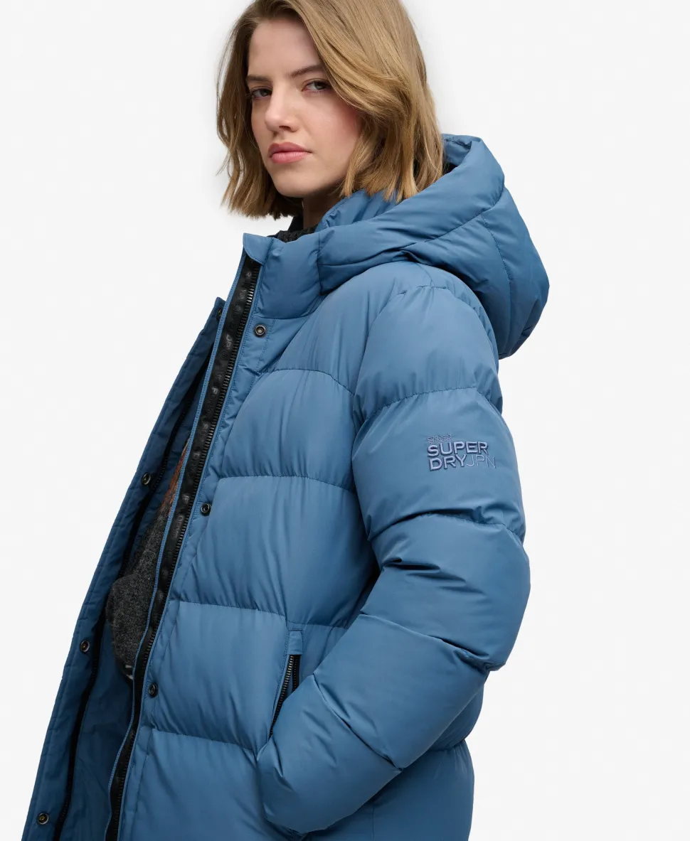 Hooded Sports Puffer Mid Length Jacket