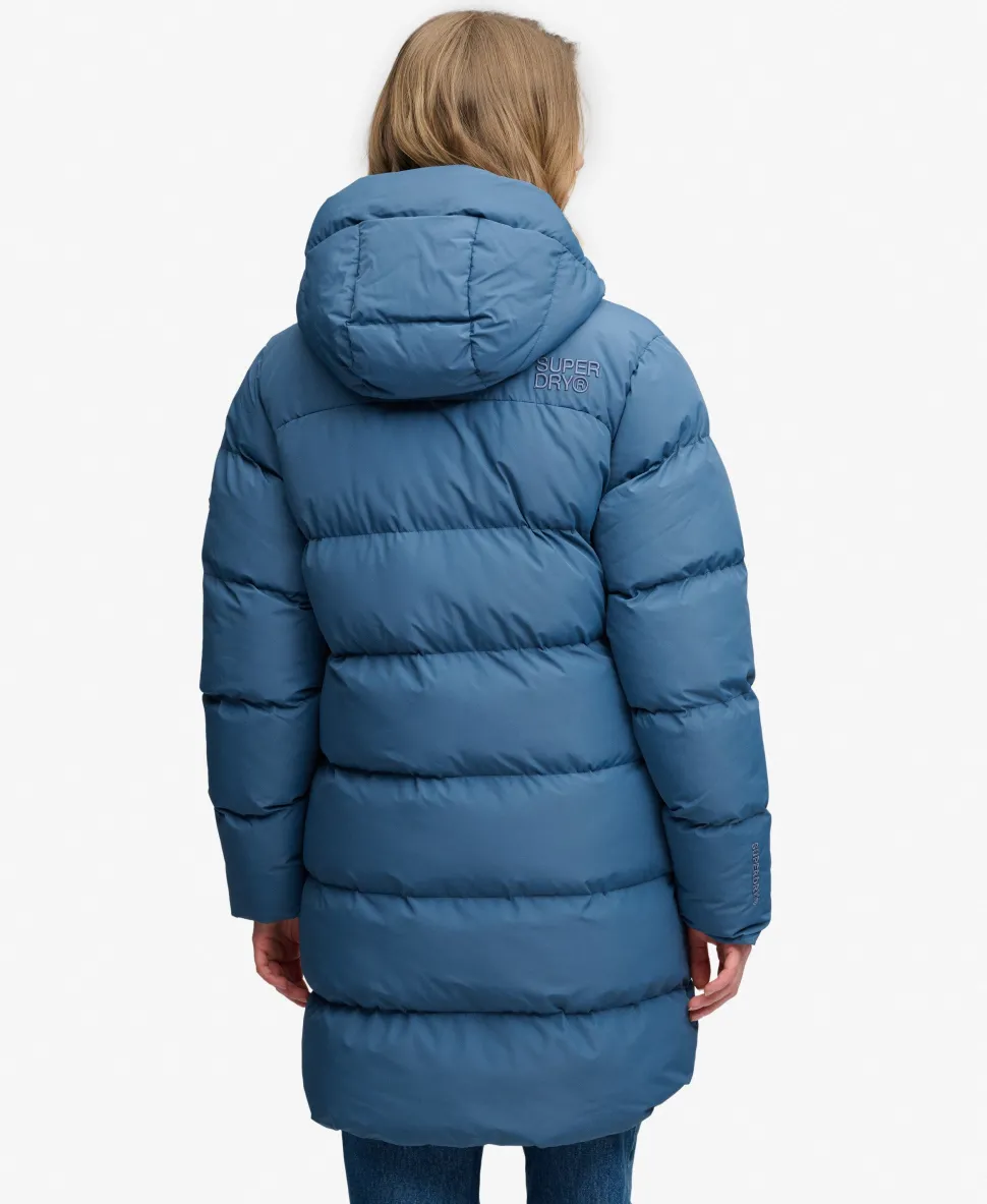 Hooded Sports Puffer Mid Length Jacket
